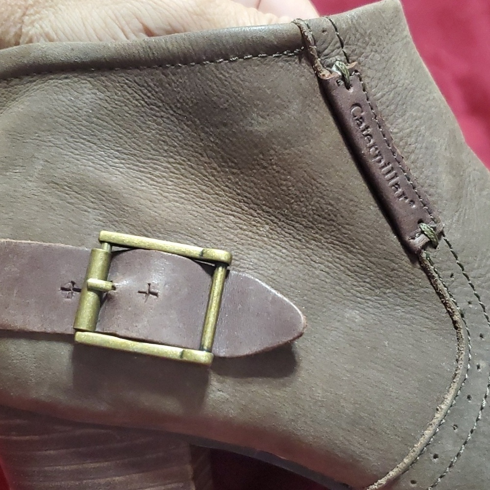 Caterpillar taupe brown heeled ankle boots with buckle detail - Picture 5 of 7